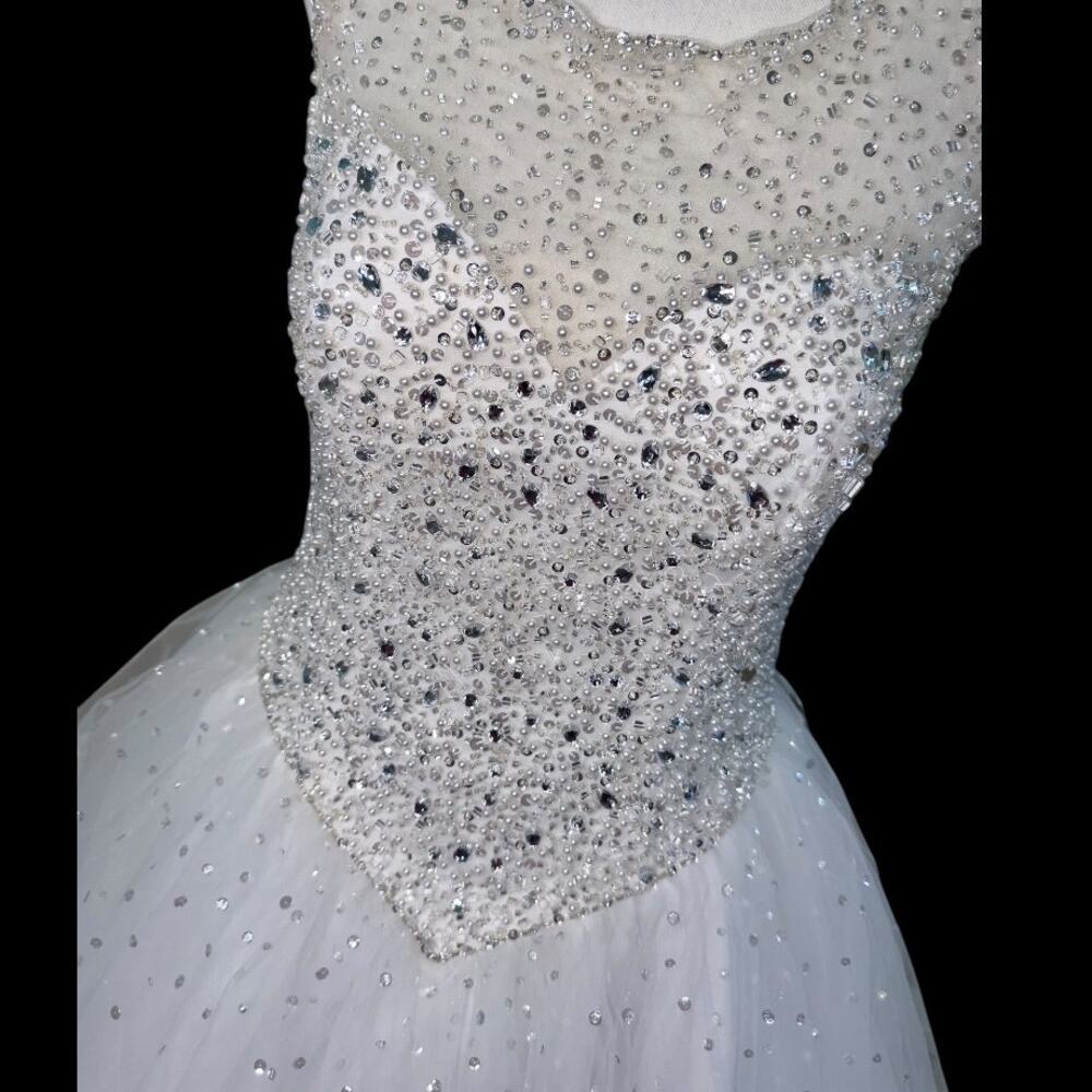 New Sz 10 WHITE WEDDING DRESS Rhinestone Tulle PROM QUINCEANERA Ball Gown